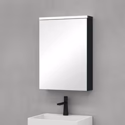 Sogood Meuble Murale Salle de Bains avec Miroir LED Placard de Rangement Réglable Anthracite Mat en Bois 1 Porte 50x15x70 cm
