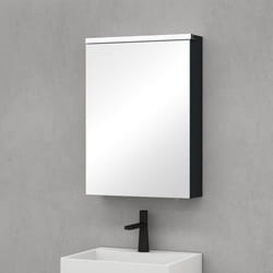Sogood Meuble Murale Salle de Bains avec Miroir LED Placard de Rangement Réglable Anthracite Mat en Bois 1 Porte 50x15x70 cm