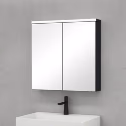 Sogood Meuble Murale Salle de Bains avec Miroir LED Placard de Rangement Réglable Anthracite Mat en Bois 2 Portes 70x15x70 cm