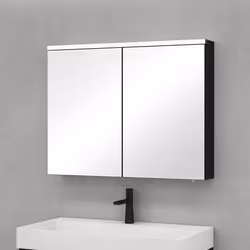 Meuble mural salle de bains avec miroir LED SO GOOD - Anthracite mat - 2 portes - 90x15x70 cm