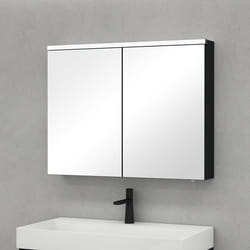 Meuble mural salle de bains avec miroir LED SO GOOD - Anthracite mat - 2 portes - 90x15x70 cm