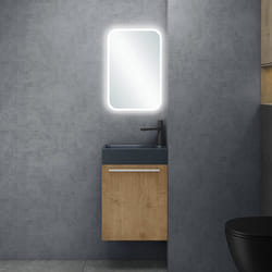 Sogood® Petit Meuble sous Vasque Marron Clair et Vasque Gris Noir Mat 46cm Ensemble de 3 Pièces avec Lavabo Miroir Design Pisa