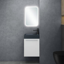 Sogood® Petit Meuble sous Vasque Blanc Mat et Vasque Gris Noir Mat 46cm Ensemble de 3 Pièces avec Lavabo Miroir Design Pisa