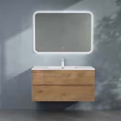 Sogood Meuble de Salle de Bain Suspendu 100x48x50cm Ensemble de 3 Pièces Meuble avec Lavabo et LED Miroir Aqualis