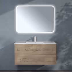 Sogood Meuble de Salle de Bain Suspendu 100x48x50cm Ensemble de 3 Pièces Meuble avec Lavabo et Led Miroir Design Aqualis