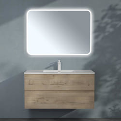 Sogood Meuble de Salle de Bain Suspendu 100x48x50cm Ensemble de 3 Pièces Meuble avec Lavabo et Led Miroir Design Aqualis