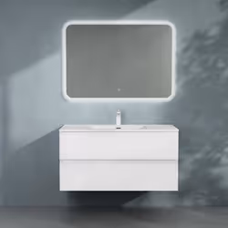 Sogood Meuble de Salle de Bain Suspendu 100x48x50cm Ensemble de 3 Pièces Meuble avec Lavabo et Led Miroir Design Aqualis