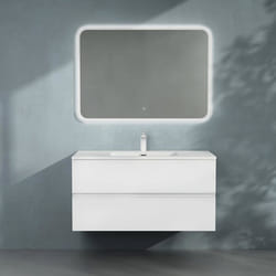 Sogood Meuble de Salle de Bain Suspendu 100x48x50cm Ensemble de 3 Pièces Meuble avec Lavabo et Led Miroir Design Aqualis