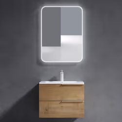 Sogood Meuble de Salle de Bain Ensemble de 3 Pièces Meuble avec Lavabo et Miroir LED 60x48x47cm Meuble Aspect de Chêne Paestu ...