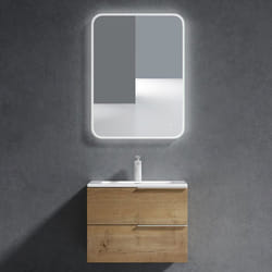Sogood Meuble de Salle de Bain Ensemble de 3 Pièces Meuble avec Lavabo et Miroir LED 60x48x47cm Meuble Aspect de Chêne Paestum