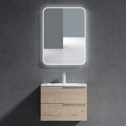Sogood Meuble de Salle de Bain Ensemble de 3 Pièces Meuble avec Lavabo et Miroir LED 60x48x47cm Meuble Chêne Clair Paestum