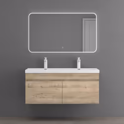 Sogood Meuble de Salle de Bain Chêne Clair Ensemble de 3 Pièces Meuble avec Lavabo 120cm et Miroir LED Botanica avec 2 Tiroir ...