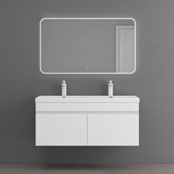 Sogood Meuble de Salle de Bain Blanc Mat Ensemble de 3 Pièces Meuble avec Lavabo 120cm et Miroir LED Design Botanica avec 2 Tiroirs