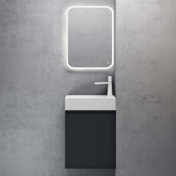 Sogood Petit Meuble de Salle de Bain Suspendu 46cm Gris Noir Mat Ensemble de 3 Pièces Meuble avec Lavabo et LED Miroir Design