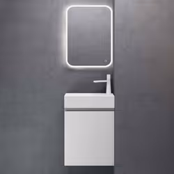 Sogood Petit Meuble de Salle de Bain Suspendu 46cm Blanc Mat Ensemble de 3 Pièces Meuble avec Lavabo et LED Miroir Pisa02
