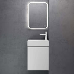 Sogood Petit Meuble de Salle de Bain Suspendu 46cm Blanc Mat Ensemble de 3 Pièces Meuble avec Lavabo et LED Miroir Pisa02