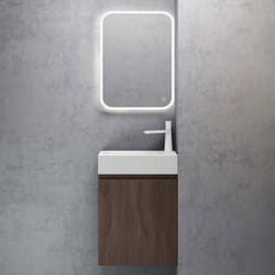 Sogood Petit Meuble de Salle de Bain Suspendu 46cm Chêne Ensemble de 3 Pièces Meuble avec Lavabo et LED Miroir Pisa02