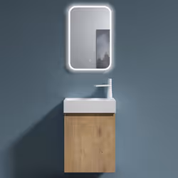 Sogood Petit Meuble de Salle de Bain Suspendu 46cm Aspect de Chêne Ensemble de 3 Pièces Meuble avec Lavabo et LED Miroir Pisa ...