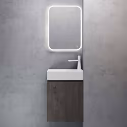 Sogood Petit Meuble de Salle de Bain Suspendu 46cm Gris-Brun Ensemble de 3 Pièces Meuble avec Lavabo et LED Miroir Pisa02