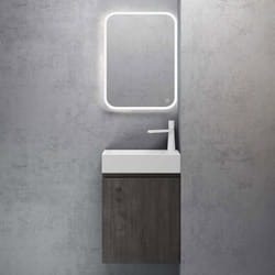 Sogood Petit Meuble de Salle de Bain Suspendu 46cm Gris-Brun Ensemble de 3 Pièces Meuble avec Lavabo et LED Miroir Pisa02