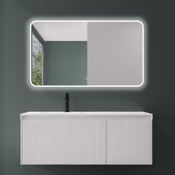 Sogood Meuble de Salle de Bains Suspendu 120x50x46 cm avec Lavabo Ensemble de 3 Pièces Vasque LED Miroir Meuble Blanc Design  ...