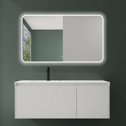 Sogood Meuble de Salle de Bains Suspendu 120x50x46 cm avec Lavabo Ensemble de 3 Pièces Vasque LED Miroir Meuble Blanc Design Santa