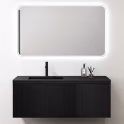 Sogood Meuble de Salle de Bains Suspendu 120x50x46 cm avec Lavabo Ensemble de 3 Pièces Vasque LED Miroir Noir Mat Santa