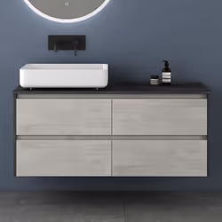 Sogood Meuble de Salle de Bain Gris Foncé Beige Ensemble de 2 Pièces Meuble avec Lavabo Blanc 120cm avec 4 Tiroirs