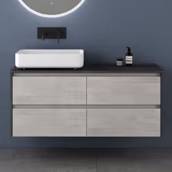 Sogood Meuble de salle de bain anthracite 120cm ensemble de 3 pièces meuble avec 4 tiroirs lavabo à poser blanc et miroir LED
