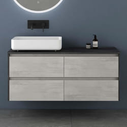 Sogood Meuble de salle de bain anthracite 120cm ensemble de 3 pièces meuble avec 4 tiroirs lavabo à poser blanc et miroir LED