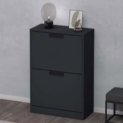 Sogood Meuble à Chaussures Gris Noir Mat 60x28x89 cm Rangement Armoire à Chaussures 2 Compartiments Range-Chaussures 01