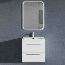 Sogood Meuble de Salle de Bains Blanc Mat Ensemble de 3 Pièces Meuble Suspendu avec Lavabo 60 cm et Miroir LED Design Quadratto