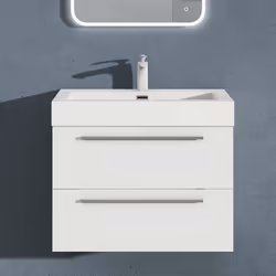 Sogood Meuble de Salle de Bains Blanc Mat Ensemble de 2 Pièces Meuble Suspendu avec Lavabo 73 cm Design Quadratto