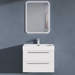 Sogood Meuble de Salle de Bains Blanc Mat Ensemble de 3 Pièces Meuble Suspendu avec Lavabo 73 cm et Miroir LED Design Quadrat ...