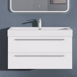 Sogood Meuble de Salle de Bains Blanc Mat Ensemble de 2 Pièces Meuble Suspendu avec Lavabo 100 cm Design Quadratto