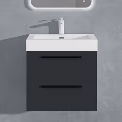 Sogood Meuble de Salle de Bains Gris Noir Mat Ensemble de 2 Pièces Meuble Suspendu avec Lavabo 60 cm Design Quadratto