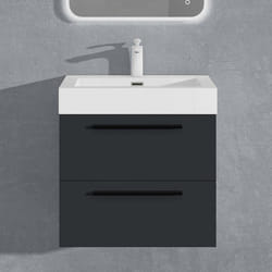 Sogood Meuble de Salle de Bains Gris Noir Mat Ensemble de 2 Pièces Meuble Suspendu avec Lavabo 60 cm Design Quadratto