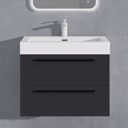 Sogood Meuble de Salle de Bains Gris Noir Mat Ensemble de 2 Pièces Meuble Suspendu avec Lavabo 73 cm Design Quadratto