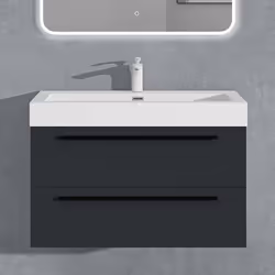 Sogood Meuble de Salle de Bains Gris Noir Mat Ensemble de 2 Pièces Meuble Suspendu avec Lavabo 90 cm Design Quadratto