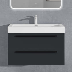 Sogood Meuble de Salle de Bains Gris Noir Mat Ensemble de 2 Pièces Meuble Suspendu avec Lavabo 90 cm Design Quadratto
