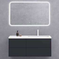 Sogood Meuble sous Vasque Gris Noir Mat et Lavabo de Salle de Bain 120x46x54cm Ensemble de 3 Pièces Meuble avec Lavabo et Miroir