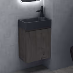 Sogood Petit Meuble de Salle de Bain Suspendu 46cm Gris-Brun Ensemble de 2 Pièces Meuble avec Lavabo Solid Surface Design Pis ...