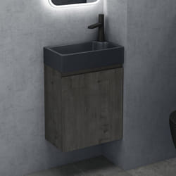 Sogood Petit Meuble de Salle de Bain Suspendu 46cm Gris-Brun Ensemble de 2 Pièces Meuble avec Lavabo Solid Surface Design Pisa02