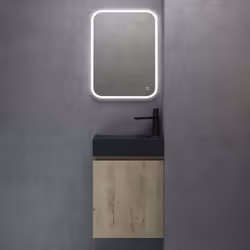 Meuble de Salle de Bain Suspendu SO GOOD - Pisa02 - Chêne Clair - 46x26x63cm - Lavabo en Fonte Minérale