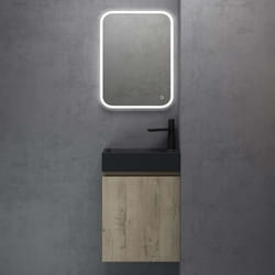 Meuble de Salle de Bain Suspendu SO GOOD - Pisa02 - Chêne Clair - 46x26x63cm - Lavabo en Fonte Minérale