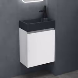 Sogood Petit Meuble de Salle de Bain Suspendu 46cm Blanc Mat Ensemble de 2 Pièces Meuble avec Lavabo Solid Surface Design Pis ...