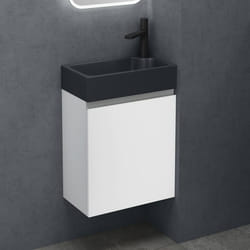Sogood Petit Meuble de Salle de Bain Suspendu 46cm Blanc Mat Ensemble de 2 Pièces Meuble avec Lavabo Solid Surface Design Pisa02