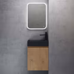 Meuble de Salle de Bain Suspendu SO GOOD - Pisa02 - Aspect de Chêne - Lavabo Gris Noir Mat - 46x26x63cm