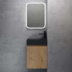 Meuble de Salle de Bain Suspendu SO GOOD - Pisa02 - Aspect de Chêne - Lavabo Gris Noir Mat - 46x26x63cm