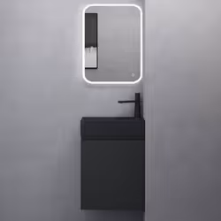 Sogood Petit Meuble de Salle de Bain Suspendu 46cm Gris Noir Mat Ensemble de 3 Pièces Meuble avec Lavabo et LED Miroir Pisa02